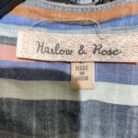 Harlow & Rose Women's Multicolor Stripe Sleeveless Cotton Shirt Dress Size Large - Picture 9 of 10
